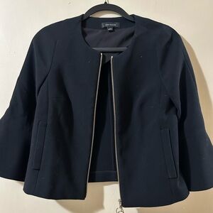 Ann Taylor Black Trumpet Bell Sleeve Blazer Jacket with Exposed Full Zip Size 0